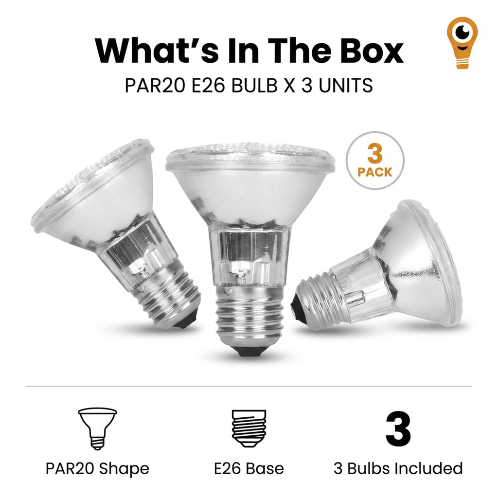 12Vmonster PAR20 35W Halogen Bulbs – 3 Pack, E26 Base, 120V/130V Flood Beam