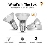 12Vmonster PAR20 35W Halogen Bulbs – 3 Pack, E26 Base, 120V/130V Flood Beam