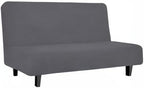 Easy-Going Stretch Futon Slipcover Armless Futon Bed Cover Furniture Protector Without Armrests with Elastic Bottom for Kids, Soft Jacquard Fabric Small Checks (Medium, Grey)