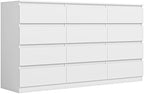 Vibe & Dine 12 Drawer Dresser, 59.1" Large Dresser for Bedroom Free Handle, Modern Wooden Chest of Drawers with Wide Storage for Living Room, White