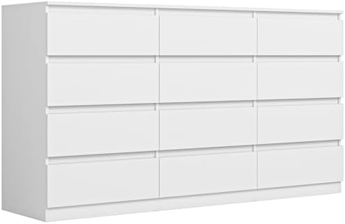 Vibe & Dine 12 Drawer Dresser, 59.1" Large Dresser for Bedroom Free Handle, Modern Wooden Chest of Drawers with Wide Storage for Living Room, White