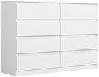 Vibe & Dine Double Dresser 8 Drawer, Modern Wooden Chest of Drawers with Wide Storage for Closet, Bedroom, Living Room, White