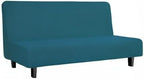 Easy-Going Stretch Futon Slipcover Armless Futon Bed Cover Furniture Protector Without Armrests with Elastic Bottom for Kids, Soft Jacquard Fabric Small Checks (Large, Peacock Blue)