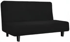 Easy-Going Stretch Futon Slipcover Armless Futon Bed Cover Furniture Protector Without Armrests with Elastic Bottom for Kids, Soft Jacquard Fabric Small Checks (Medium, Black)
