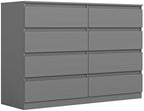 Vibe & Dine 8 Drawer Double Dresser, Modern Chest of Drawers with Wide Storage for Closet, Bedroom, Living Room, Grey