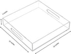 KEVLANG Clear Sturdy Acrylic Serving Tray with Handles - 10x10Inch - Coffee, Appetizer, Breakfast, Butler Tray - Kitchen Countertop & Vanity Table Organizer