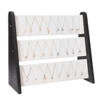 Necklace Holder 3 Tier Wood Necklace Organizer Stand with White Velvet, Necklace Display Stand for Selling, Chain Necklace Holder Rack for Show, 72 Necklaces Bracelets - style: Black Side Panels-White