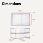 Amazon Basics Stackable Plastic Storage Makeup Organizer Drawers, Clear, 12.1" x 7.6" x 3.5", 2 Pack - size: 3.5" X 12.1" X 7.6"