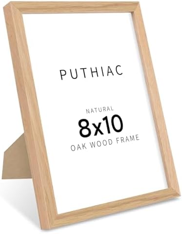 puthiac 8x10 Solid Oak Wood Picture Frame with 6x8 Mat, Natural Oak, 1 Pack