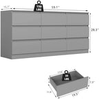 Grey 9 Drawer Dresser for Bedroom,Modern Long Dresser with Deep Drawers,Wide Storage Chest of Drawer,Wood Bedroom Storage Organizer Drawers forBedroom