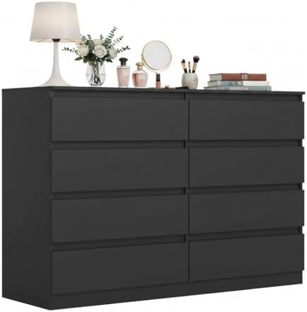 Spaco Black Dresser for Bedroom,Modern 8 Drawer Dresser with Deep Drawer,Wide Storage Chest of Drawer for Closet,Wood Bedroom Storage Organizer Furniture,TV Stand for Living Room