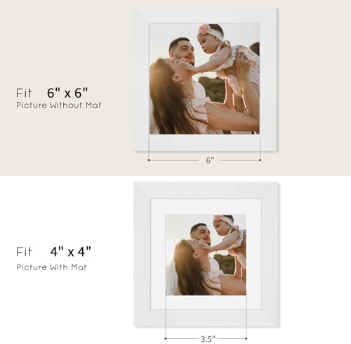 puthiac 6x6 Solid Oak Wood Picture Frames, White, 3 Pack