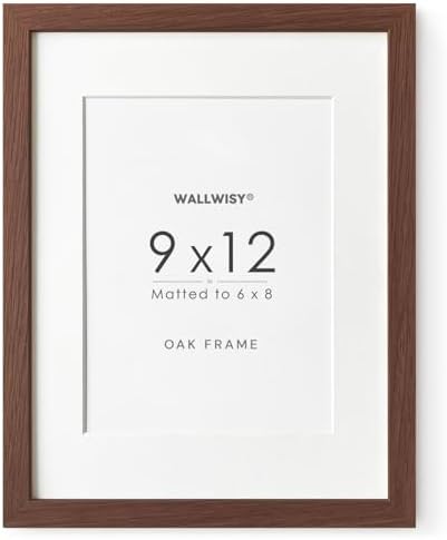 9x12 Wood Frame, Solid Oak 9x12 Picture Frame with Mat to 6x8