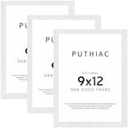 puthiac 9x12 Solid Oak Wood Picture Frames, White, 3 Pack
