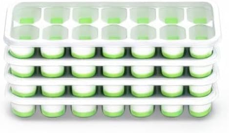 ChefAide Ice Cube Tray with Lid, 4 Packs 56 Cubes Durable Stackable Ice Cube Trays for Freezer with Removable Lids, Easy-Release Plastic & Silicone Ice Tray for Cocktail, Coffee