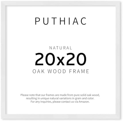 puthiac 20x20 Solid Oak Wood Picture Frame, White, 1 Pack