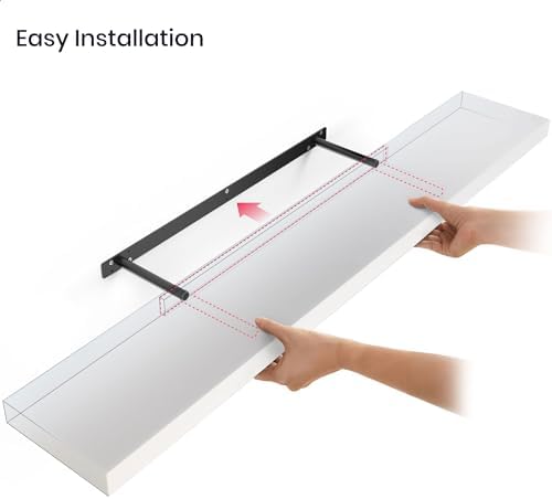 Ballucci Floating Shelf, 48" Wood Wall Shelf with Invisible Brackets for Bathroom, Living Room, Bedroom, Kitchen, Nursery, 8" Deep, White