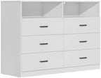 Bigbiglife 6 Drawers Dresser for Bedroom with Open Storage Cubby, Double Wide Dresser Organizer for Bedroom, Living Room, Entryway, Hallway (White)