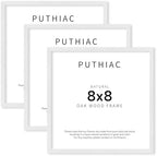 puthiac 8x8 Solid Oak Wood Picture Frames, White, 3 Pack