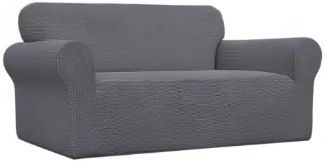 Easy-Going Stretch Oversized Loveseat Slipcover 1-Piece Sofa Cover Furniture Protector Couch Soft with Elastic Bottom for Kids Polyester Spandex Jacquard Fabric Small Checks Grey
