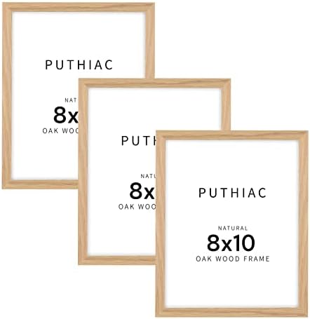 puthiac 8x10 Solid Oak Wood Picture Frames, Natural Oak, 3 Pack