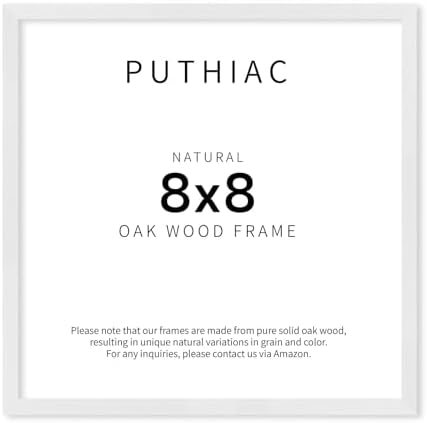 puthiac 8x8 Solid Oak Wood Picture Frame, White, 1 Pack