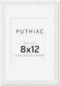 puthiac 8x12 Solid Oak Wood Picture Frame, White, 1 Pack