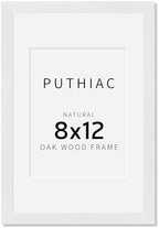 puthiac 8x12 Solid Oak Wood Picture Frame, White, 1 Pack