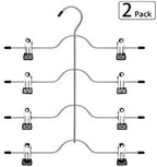 Szxc 2 Pack Skirt Pants Hangers with Adjustable Clips - 4 Tier Chrome with Black Vinyl - Non-Slip Durable - Closet Storage Organizer Space Saving (Pants Skirt Hangers (Set of 2)