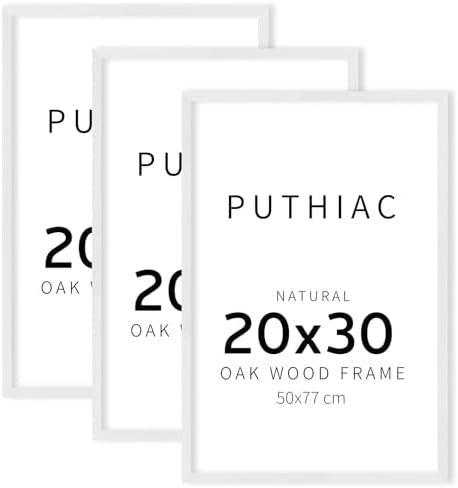 puthiac 20x30 Solid Oak Wood Picture Frames, White, 3 Pack