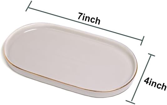 Ceramic Jewelry Dish, Perfume Vanity Tray, 7x4 Decorative Catch All Bowl for Trinket Key Ring, Small Bathroom Counter Tray, Soap Tray for Kitchen Sink (Grey)