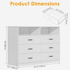 Bigbiglife 6 Drawers Dresser for Bedroom with Open Storage Cubby, Double Wide Dresser Organizer for Bedroom, Living Room, Entryway, Hallway (White)