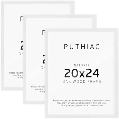 puthiac 20x24 Solid Oak Wood Picture Frames, White, 3 Pack