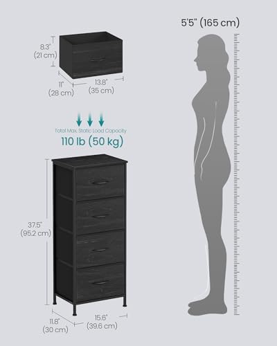 SONGMICS Dresser for Bedroom, Tall Dresser with 4 Fabric Drawers