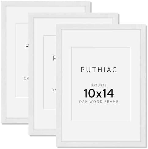 puthiac 10x14 Solid Oak Wood Picture Frames, White, 3 Pack