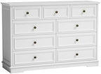 51" Wide Farmhouse 9 Drawer Dresser for Bedroom, White