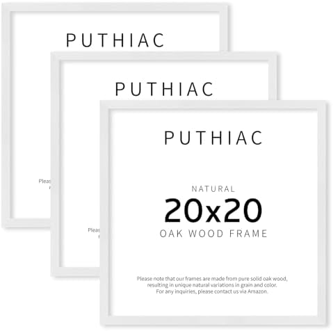 puthiac 20x20 Solid Oak Wood Picture Frames, White, 3 Pack