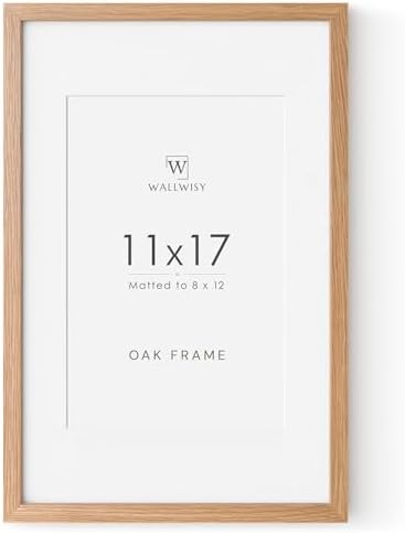 11x17 Picture Frame, Solid Oak Wood 11x17 Poster Frame with Mat to 8x12