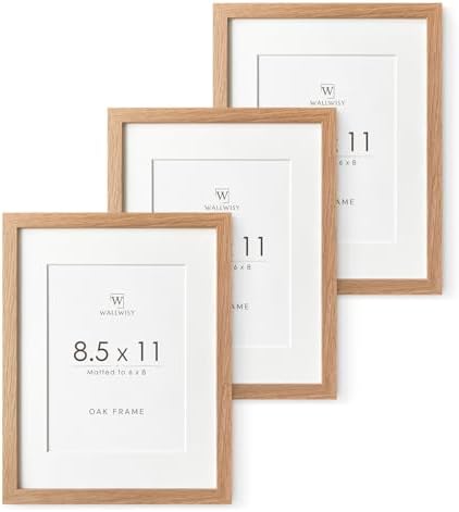 8.5x11 Picture Frame, Solid Oak Wood 8.5 by 11 Frame with Mat 6x8