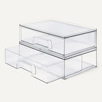 Amazon Basics Stackable Plastic Storage Makeup Organizer Drawers, Clear, 12.1" x 7.6" x 3.5", 2 Pack - size: 3.5" X 12.1" X 7.6"
