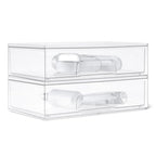 Amazon Basics Stackable Plastic Storage Makeup Organizer Drawers, Clear, 12.1" x 7.6" x 3.5", 2 Pack - size: 3.5" X 12.1" X 7.6"