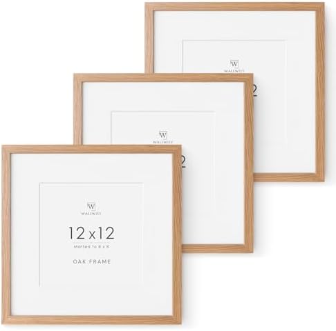 12x12 Wood Frame, Solid Oak 12x12 Picture Frames with Mat to 8x8