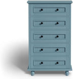 42.7'' Tall 5 Drawer Dresser for Bedroom, Vintage Blue Wood Storage Chest