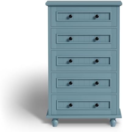 42.7'' Tall 5 Drawer Dresser for Bedroom, Vintage Blue Wood Storage Chest