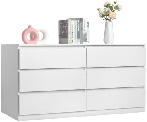 Karl home White 55-Inch 6 Drawer Modern Dresser, Bedroom Storage Chest