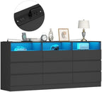 Gyfimoie 63" Black 9-Drawer Dresser for Bedroom w/Power Outlet, LED Light
