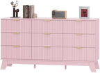 HUANLEGO Fluted Dresser for Bedroom with 9 Drawers, Pink