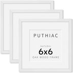 puthiac 6x6 Solid Oak Wood Picture Frames, White, 3 Pack