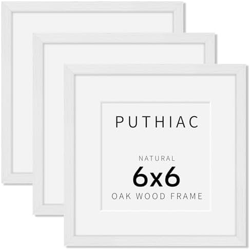 puthiac 6x6 Solid Oak Wood Picture Frames, White, 3 Pack