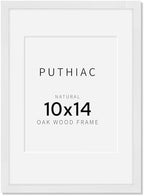 puthiac 10x14 Solid Oak Wood Picture Frame, White, 1 Pack